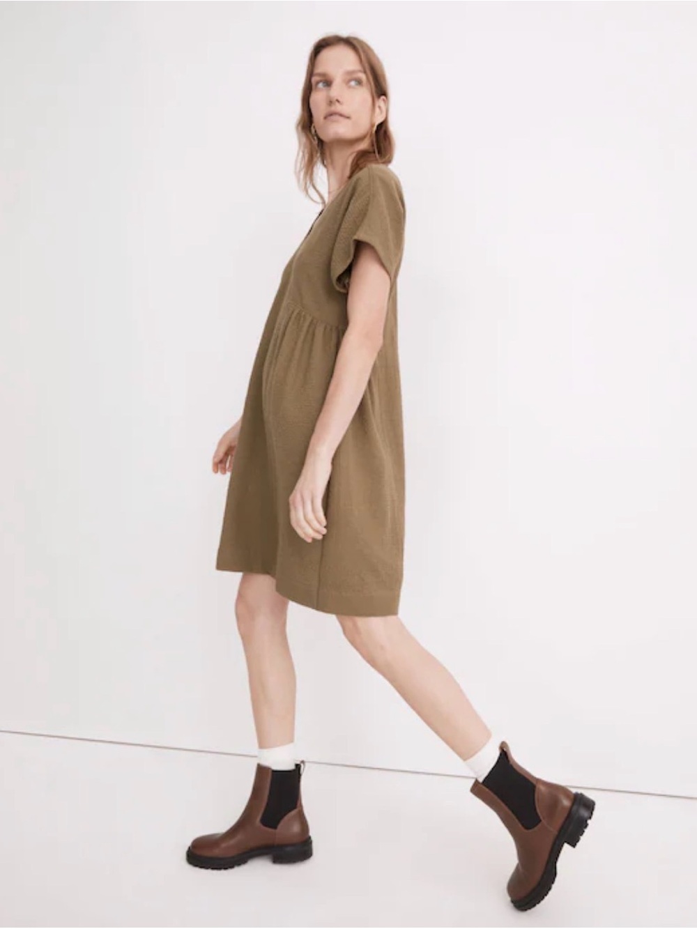 Madewell Crinkle Gauze Dolman Sleeve Mini Dress Green Medium